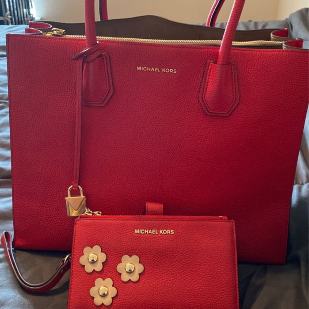 Red Michael Kors Tote and wallet